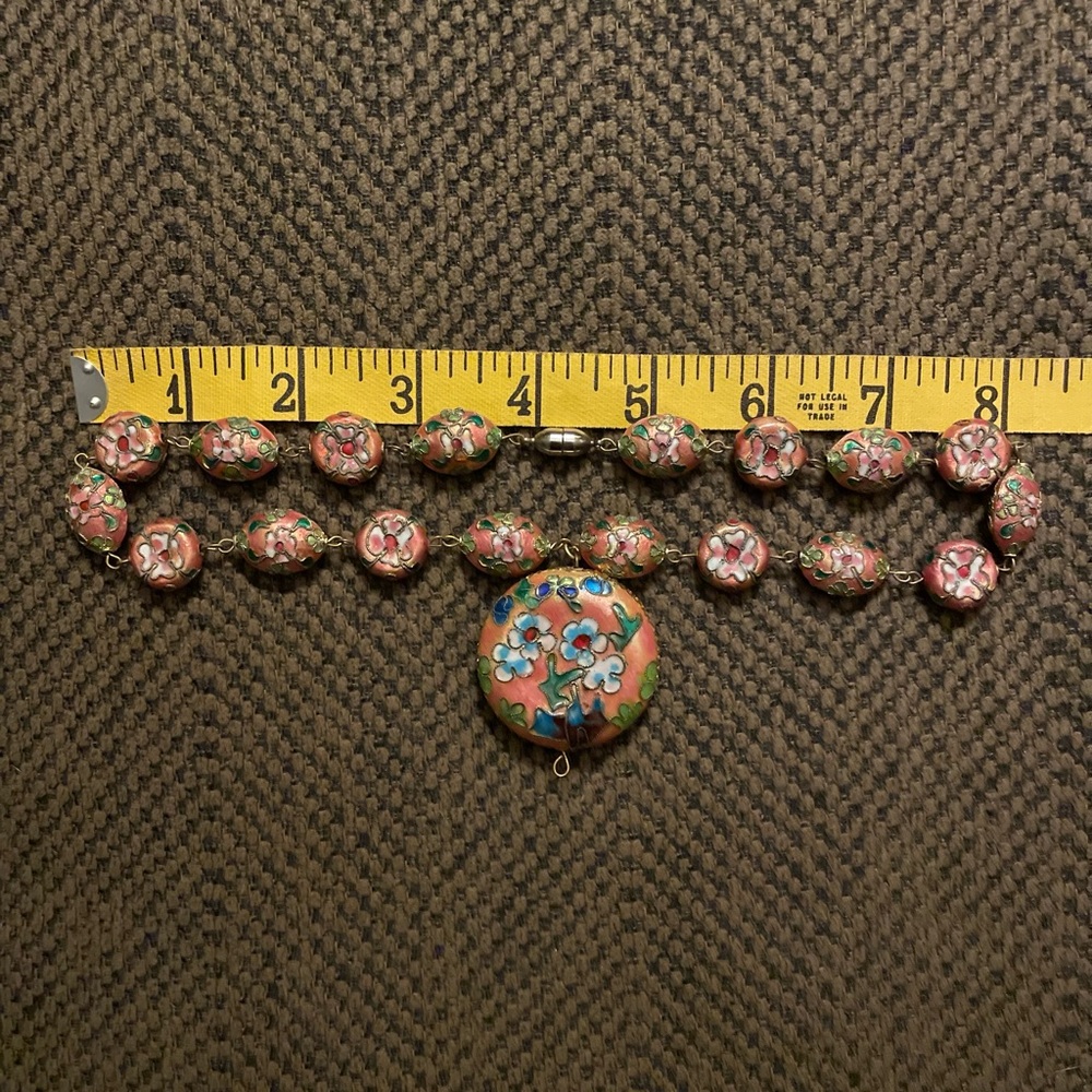 HP Pink Cloisonne Flower Necklace Cherry Blossoms 18โ - Picture 4 of 7